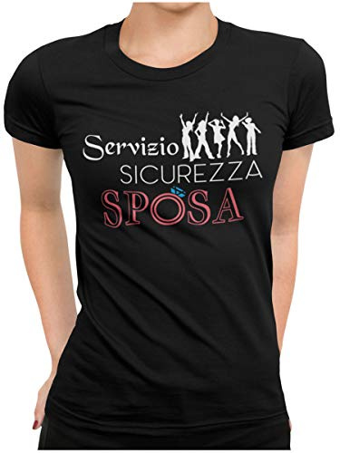 STAMPATEK Maglietta Addio al Nubilato Amiche della Sposa T-Shirt Festa a Sorpresa Maglia Idea Regalo Matrimonio Servizio Sicurezza Sposa - MOD. ST40 - Nera M