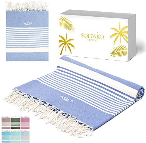 SOLTAKO Fouta Arthur Premium XXL, Denim-Blau, 200/200cm