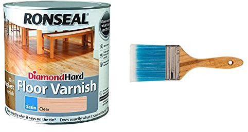 Ronseal Diamond Hard Floor Varnish Clear Satin 2.5L & Silverline 718107 Synthetic Paint Brush 75mm (3)
