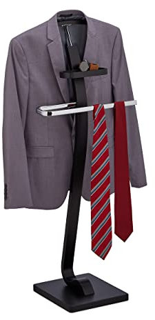 Relaxdays Herrendiener, mit Ablage, Kleiderbutler für Jackett & Hose, HBT: 112x46x32 cm, Stummer Diener, schwarz/silber