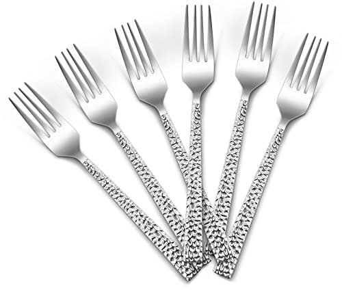 HaWare 6 Pcs Stainless Steel Hammered Dinner Table Forks, Home/Kitchen/Restaurant, Mirror Polished& Dishwasher Safe-20cm
