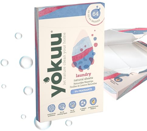 YOKUU Probiotiskt resetvättmedel blad | 64 laddningar | parfymfri | ekologiska tvättblad svart och vit tvätt | ultrakoncentrerad, fördoserad och vattenlöslig