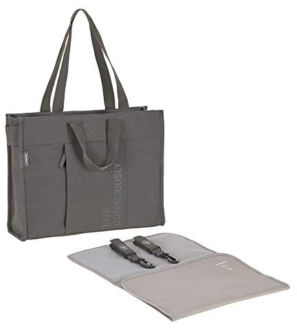 LÄSSIG Baby Wickeltasche mit Wickelunterlage, Kinderwagenbefestigung, nachhaltig produziert/GRE Tote Up Bag anthracite