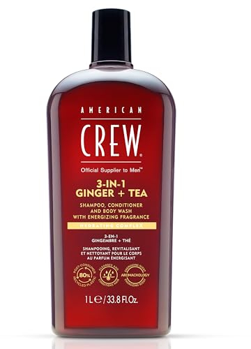 American Crew 3 en 1 Ginger + Tea, Champú Acondicionador y Gel de Ducha, Limpia e Hidrata el Cabello y el Cuerpo, Mantiene y Repone la Barrera de Hidratación, Aroma Revitalizante y Energizante