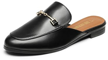 DREAM PAIRS Mules for Women Flats Comfortable Buckle Mules Slip on Slides Backless Loafers Shoes,Size 8,Black-Pu,SDML2401W