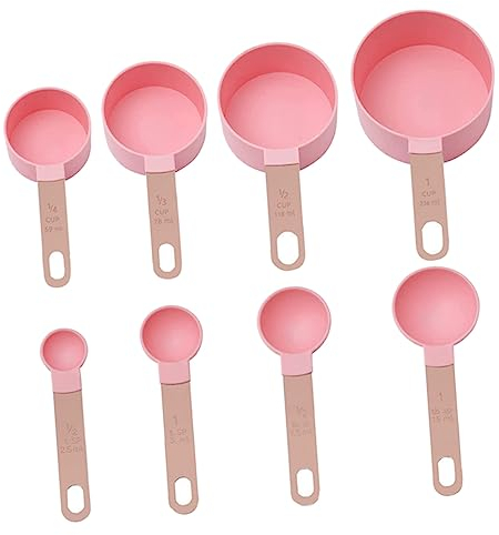 Kitchen Measuring Cup and Spoon Set Pink Stainless Steel