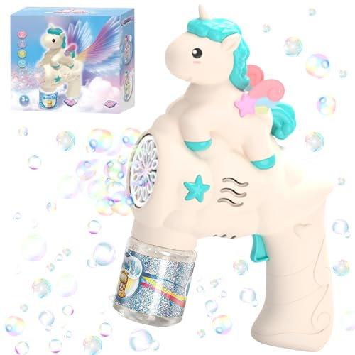 Mecctuck Seifenblasenmaschine, Seifenblasenpistole, Seifenblasen Pistole, Einhorn Seifenblasenmaschine Kinder Tragbare mit 90ML Seifenblasen Flüssigkeit, Bubble Gun für Kinder Geburtstag Party