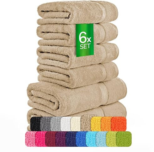 ETÉREA Handtücher 6er Set [100% Baumwolle] - Carli Taupe - 2X Duschtücher 2X Handtuch 2X Gästehandtücher - Kleine Handtücher - Handtuch Set Badetuch - Towel - Gesichtshandtücher - Frottee 500 g/m²