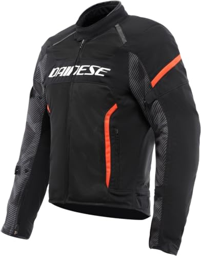 Dainese - Air Frame 3 Tex Jacket, Giacca da Moto Estiva in Tessuto, con Fodera Antivento, Uomo, Nero/Nero/Rosso-Fluo, 44