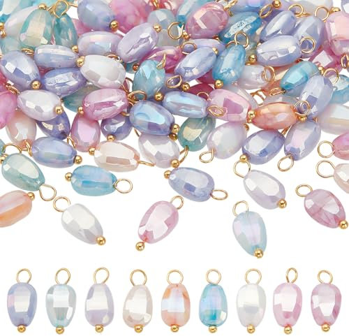 HOBBIESAY 100Pcs Mixed Color Glass Dangle Charms 12mm Faceted Beads with Brass Loop Pendants Colorful Crystal Charms for DIY Earring Necklace Jewelry Making,Hole:2mm