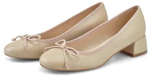 MIRAAZZURRA Escarpins à talon bloc pour femme - Bout rond - Ballerines à talon bas - Ballerines à enfiler - Pour les loisirs, la mode, les loisirs, le travail, etc, beige, 38 EU