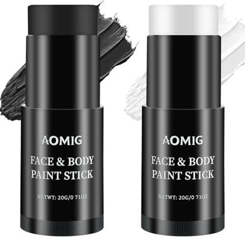 Aomig Camouflage Peinture Visage Crayon corporel en bâton, Crayon Visage et Corporel en Bâton, Camouflage de Faciale Couleurs D’armée, Maquillage de Peinture Corporel halloween, B-Noir+Blanc (40 g)
