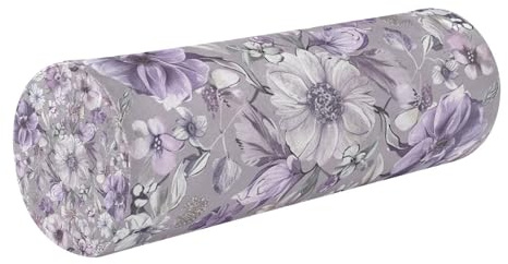 Federa decorativa per cuscino a rullo per il collo, motivo floreale, viola, grigio, stile bohémien, piccolo cuscino rotondo per sedie, cuscino a rullo per supporto lombare del collo