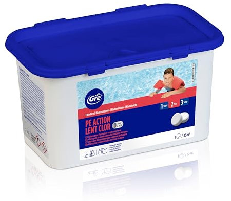 GRE 76022NB - Cloro Lento in ciottoli, Trattamento efficace per la disinfezione continua e la manutenzione dell'acqua della piscina. Previene l'acqua torbida e verde. Ciottoli da 250 g, 1 kg.