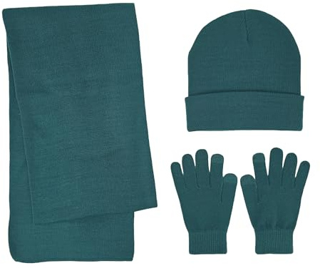 BRUCERIVER Winter Knit Scarf Beanie Touchscreen Gloves Set, Green