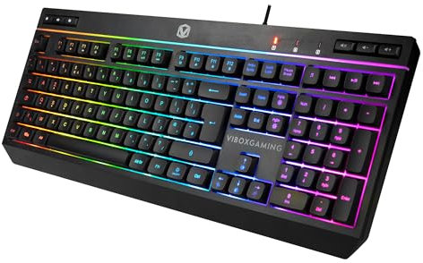 VIBOX Azerty Teclado Gaming RGB retroiluminado, USB con cable, formato completo con teclado digital, negro