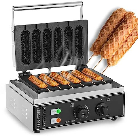 Commercial Hot Dog Waffle Maker - Electric Nonstick Corn Dog Maker with Temperature Control 50-300℃ and 5-Minute Timer