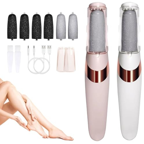 Electric Foot File Hard Skin Remover, Rechargeable Electric Callus Remover for Feet, Pedicure Tools Kits with 8 Brush Heads, for Treating Dry Cracked Heels, Calluses and Dead Skin - 2Pcs