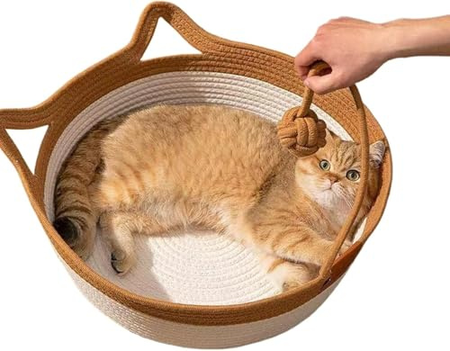 7WUNDERBAR Lit pour Chat Lavable Panier Rond, Ø 42 cm, Hauteur 15 cm, Zone de Couchage pour Chat en Cordes de Coton Paniers ou Petits Chiens (A)