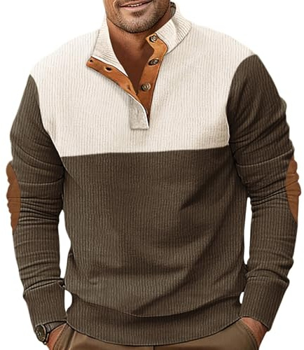 PRIVIMIX Felpa Uomo Leggera Corduroy Pullover Manica Lunga Tuta Senza Cappuccio Maglione M-3XL
