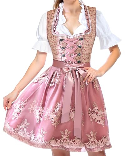 ZQEJEFD Vestido Dirndl de Oktoberfest para Mujer, 3 Piezas Dirndl Oktoberfest Vestidos con Vestido Blusa Delantal, Tradicional Dresses para Mujer, para Carnaval y Oktoberfests, L