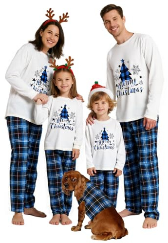 Feionusin Family Christmas Pyjamas Set Matching Pajamas for Family and Dog Xmas Pjs for Women Men Kids Long Sleeve Nightwear Sleepwear Christmas for Women 01-Blue | Christmas Tree