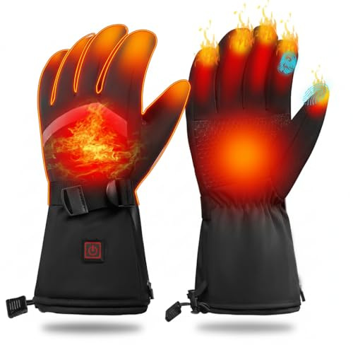 Moteoza Gants Chauffants Rechargeables pour Ski et Moto - Gants Thermiques Homme Femme avec Batterie 3000mAh, 3 Niveaux de Chauffage, Imperméables, Tactiles pour VTT, Randonnée, Chasse