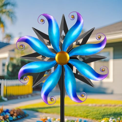 Wind Spinners Outdoor Garden Decor - 60 Sun Wind Sculptures & Spinners, Dual Sided Metal Yard Art Kinetic Windmill for Yard Patio Lawn Decor, Gardening Gifts for Women