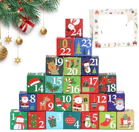 Scatola natalizia da riempire, contenitore multifunzionale, scatole vuote di carta per conto alla rovescia, per ragazzi, ragazze, bambini, coppie, piccoli giocattoli, caramelle, cioccolato,