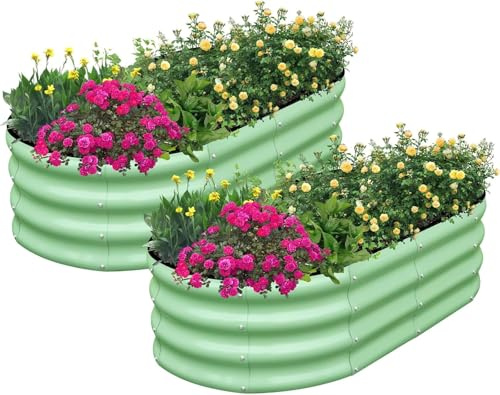 LATERN 2 Pezzi Letto Fioriera Fuori Rerra, 120CM x 60CM x 30CM Acciaio Zincato Fioriera Senza Fondo Letto Rialzata per Esterni Coltivazione Piante Ortaggi Fiori Erbe (con Installazione Kit, Verde)