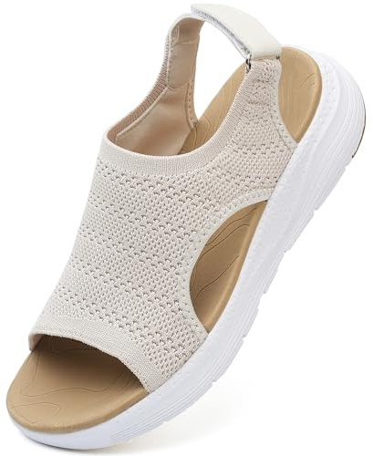 DimaiGlobal Sandali Donna Ortopedici Estivi Supporto Arco Plantare e Cinturino Regolabile Zeppa Punta Aperta Rete Lavabili in Lavatrice Traspiranti Sportivi Passeggio Casual Estate 39EU Beige