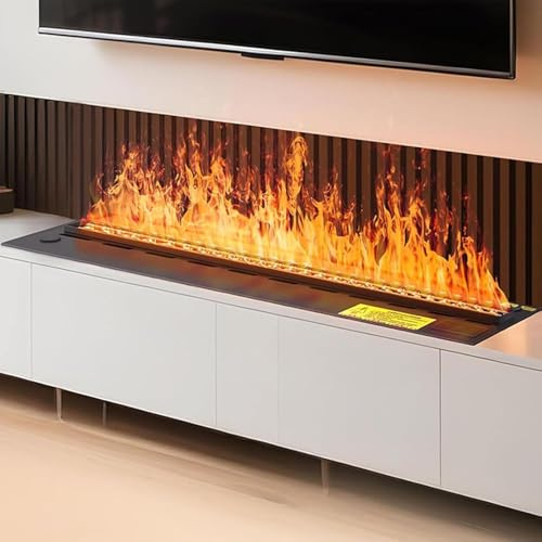 Vattenånga, öppen spis, automatisk vattenkamin, installerad elektrisk kamin, 3 mm ultratunn panel, 3D-simulerad flamma elektrisk kamin med fjärrkontroll 50–300 cm, 001,500 mm