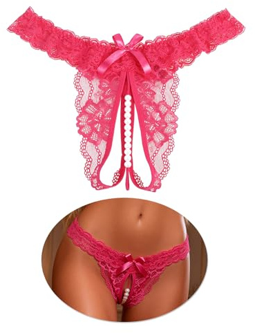 ohyeahlady Perizoma Donna Sexy Hot Aperto con Perle Taglie Forti Mini Perizoma Seducente String Filo Tanga Aperto Mutande Hot con Buco G-Strings Intimo Curvy Biancheria Intima XXL,Rosa