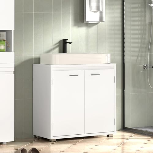 AVC Designs Under Sink Bathroom Cabinet Under Basin Unit Cupboard Storage Furniture With Feet White