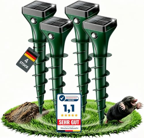 Elezenioc Maulwurf Vertreiber 2er, Solar Maulwurfschreck Testsieger mit Ultraschall, IP65 Wasserdicht, Effektive Wühlmausabwehr gegen Maulwürfe und Wühlmäuse, für Garten & Rasen