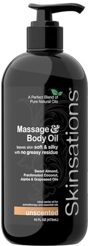Skinsations - Unscented Massage Oil for Massage Therapy - 16oz | Fragrance-Free Body Oil for Sensitive Skin & Aromatherapy | Sweet Almond, Jojoba, Coconut & Grapeseed Oils