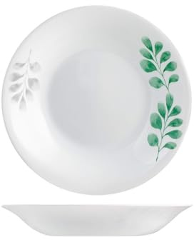 H&H Botanica Set 6 Piatti Fondi, Vetro Opale, Verde, 23 cm