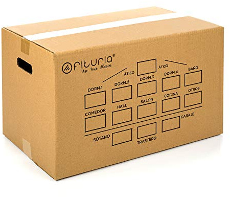 OFITURIA Pack 10 Cajas de Cartón para Mudanza - Cajas de Cartón Grandes Almacenaje Canal Doble Resistentes con Asas Laterales Medidas 50x30x30 cm
