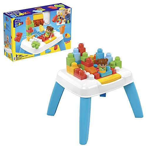 MEGA Bloks Mesa construye y destruye Tabla de juego con 30 bloques de construcción de colores y figura, bloques saltan al presionar un botón, juguete +1 año (Mattel HHM99)
