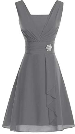 LLUO Abito da donna, sexy, elegante, sexy, da cocktail, da sera, da sera, in chiffon, elegante, da damigella d'onore, estivo, per matrimonio, taglia grande, grigio., S