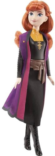 Mattel DISNEY Die Eiskönigin 2 Anna-Modepuppe - beweglich, Reiseoutfit, abnehmbarer Umhang, kämmbare Haare, für Kinder, alle Puppen separat erhältlich, HLW50, Black-purple