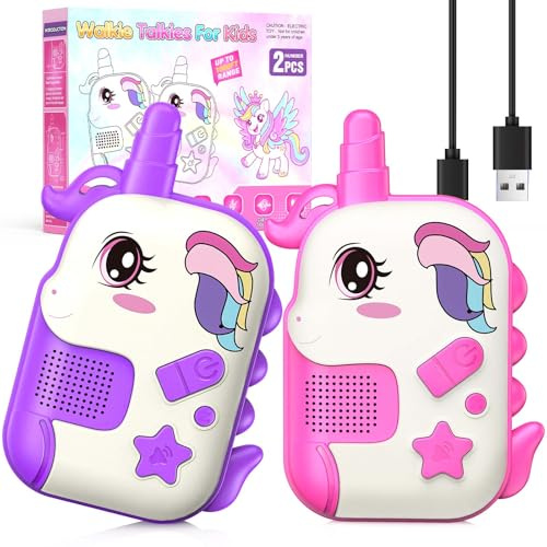 iKidiki Walkie Talkie Kinder Aufladbar, Einhorn Spielzeug ab 3 4 5 6 7 8 Jahre Mädchen Geschenk Mädchen 3-8 Jahre Walky Talky Spiele 3-8 Jahren für Mädchen Geschenkideen Funkgerät Set Kinderspielzeug