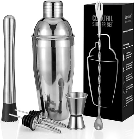 Cocktail Shaker Set, Premium Martini Mixer Drink Shaker, 6 st 304 rostfritt stål Shaker Bartending: Bar Shaker Mätning Blandningssked Muddler Pourers Professionella barverktyg för Martini Kit