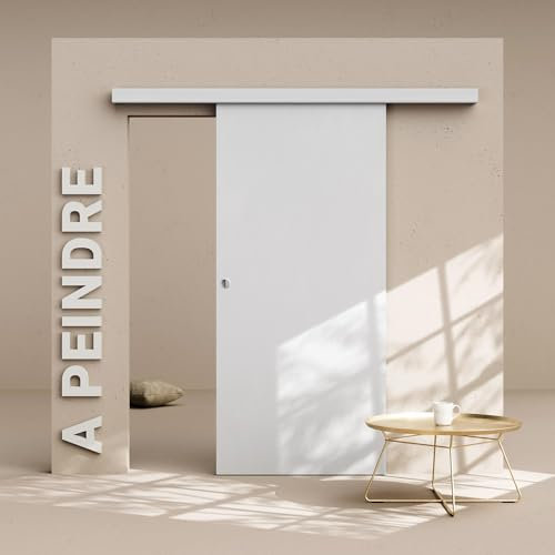 Porte Coulissante avec Rail - Prépeinte Plane 93 cm - Sans butée