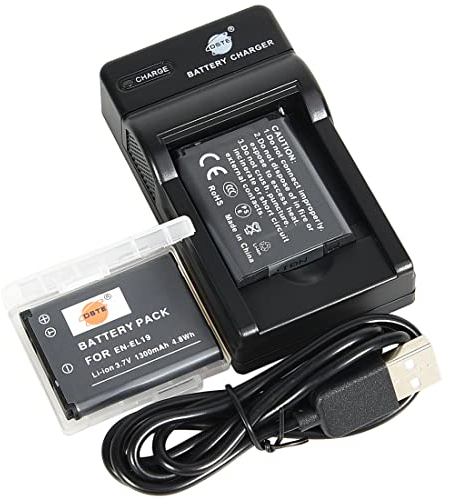 DSTE (2-Pack) Li-Ionen Batterie und Micro USB Ladegerät Anzug kompatibel mit Nikon EN-EL19, Coolpix S32, S100, S4100, S4200, S4300, S5200, S5300, S6500, S7000 Digitalkamera as Sony NP-BJ1,DSC-RX0