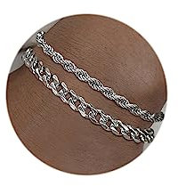 FUNEIA 2 Stücke Herren Armband Edelstahl Gold Silber Armbänder für Herren Jungs Männer Gliederarmband Panzerarmband Kubanische Figaro Seilkettenarmband Set Länge 19cm/21cm/23cm Herren Schmuck Geschenk