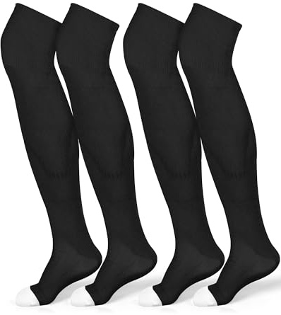 Panitay 2 Pairs Over The Knee Baseball Socks High Football Softball Socks Sport Extra Long for Boys Girls Youth Women Men(M,Black and White)