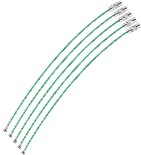 webbomb® 5 anelli portachiavi in fune metallica, 1,5 x 150 mm, in acciaio inox, con rivestimento in PVC e chiusura a vite, anelli multifunzionali, portachiavi, verde, L