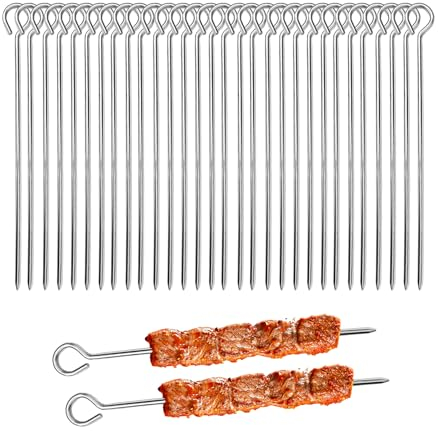 30 Spiedini da Barbecue in Metallo - Spiedini per Friggere ad Aria Calda, Verticali, per Barbecue - Acciaio Inox (20 cm)