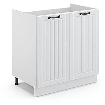 Vicco Spülenunterschrank Fame-Line, Weiß Landhaus/Weiß, 80 cm, AP Eiche